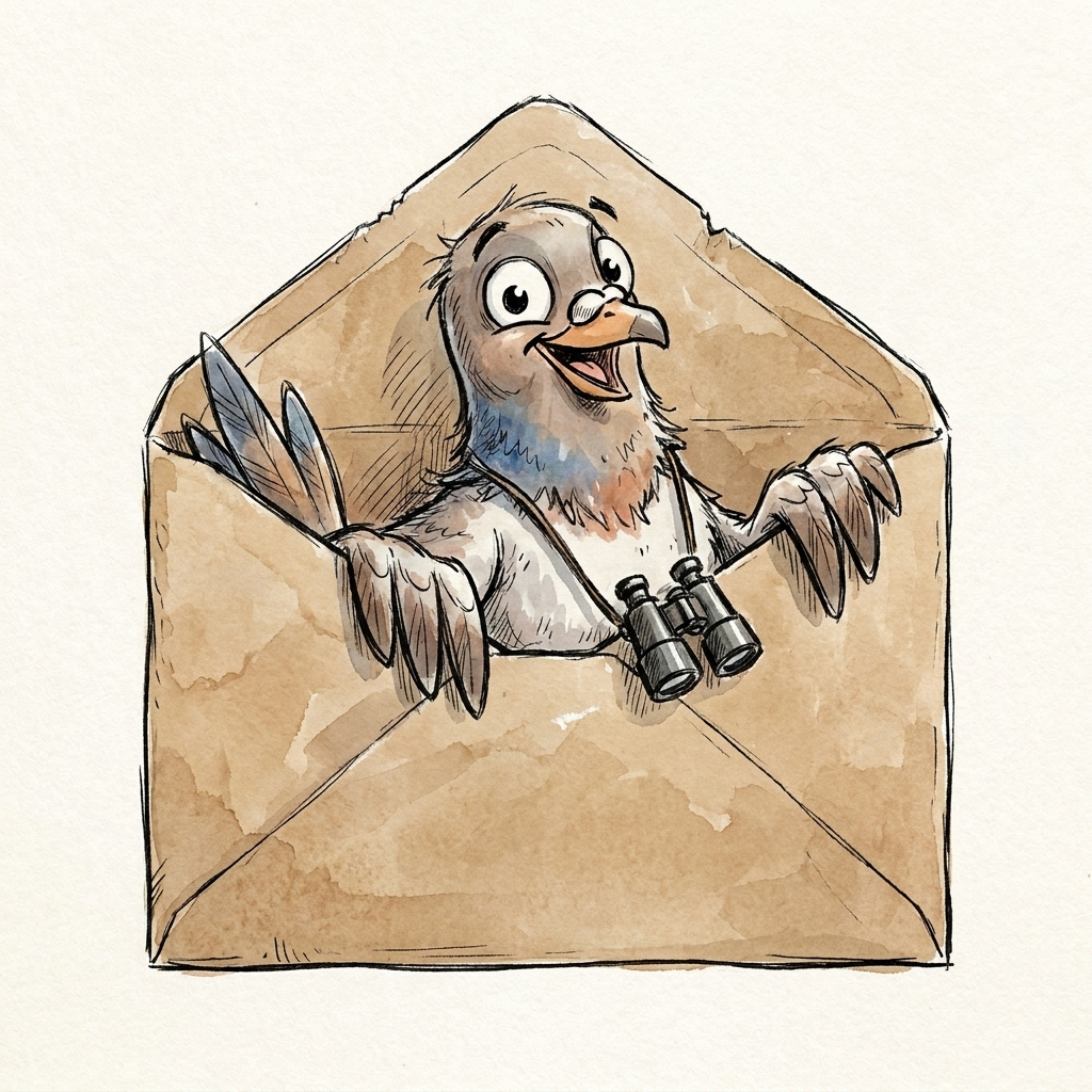 Marco peeking out of an envelope